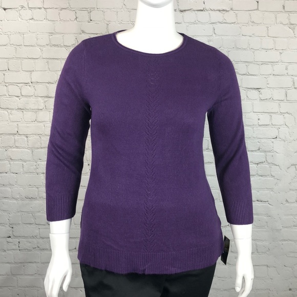 Deep Purple Crewneck 3/4 Sleeve Sweater Size Medium - Picture 2 of 5